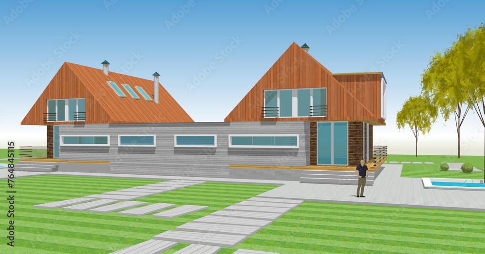 Fototapeta premium townhouse architectural sketch 3d illustration