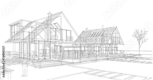 townhouse architectural sketch 3d illustration 