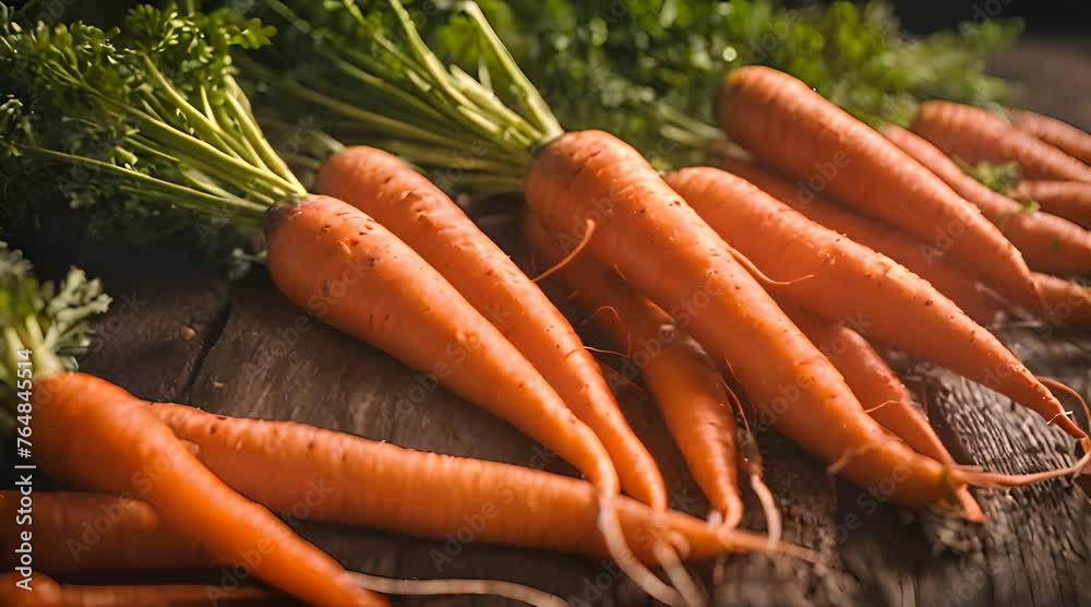 a bunch of fresh carrots on a wooden table, international carrot day concept