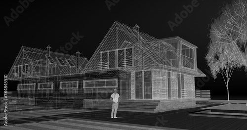 Fototapeta Naklejka Na Ścianę i Meble -  townhouse architectural sketch 3d illustration	
