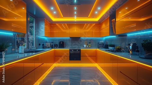 lack and yellow kitchen in avant-garde style with a yellow ceiling © urdialex
