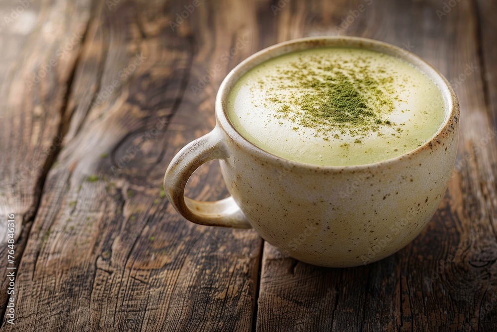 green herbal infusion on a mug on a wooden table green herbal infusion on a mug on a wooden table