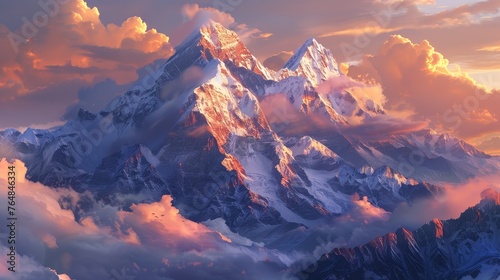landscape view of the Himalayas in Tibetan plateau under sunset light