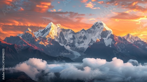 landscape view of the Himalayas in Tibetan plateau under sunset light © urdialex