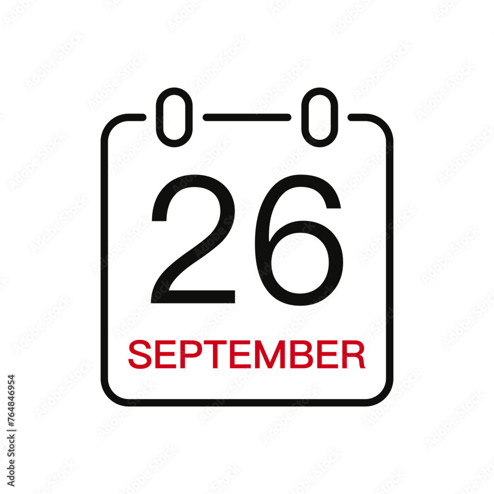 September 26 date on the calendar, vector line stroke icon for user interface. Calendar with date, vector illustration. September 26 date on the calendar, vector line stroke icon for user interface. Calendar with date, vector illustration.