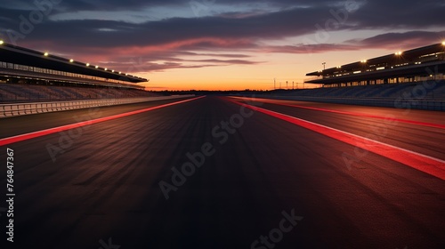 Evening scene asphalt international race track with panoramic sunset background