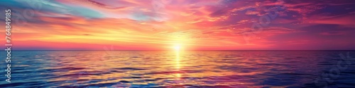 Panoramic view of ocean at sunset. Summer landscape. Beauty of nature. Design for wallpaper  banner 