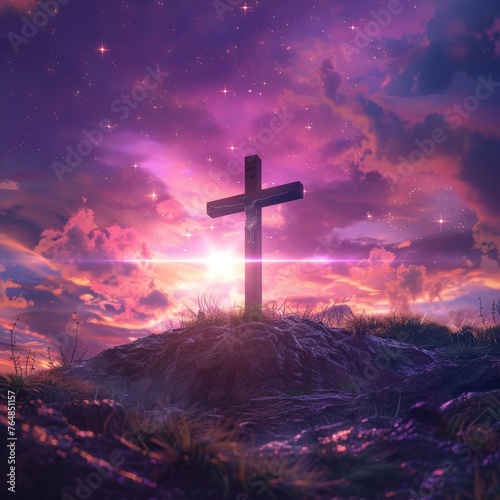 A cross when Jesus died with a beautiful background 3D 