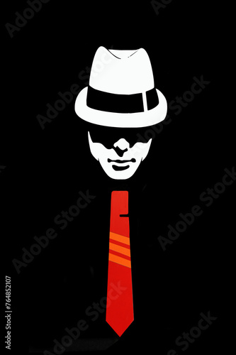 Man in a hat and a red tie.  Logo for for male store, a barber shop, gentleman club. Stock illustration.
