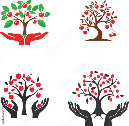 A tree adorned with vibrant red leaves, fruts, and a hand-painted heart