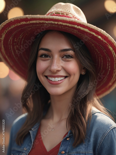 Portrait Of Smiling Woman In Mexican Hat © Pixel Matrix