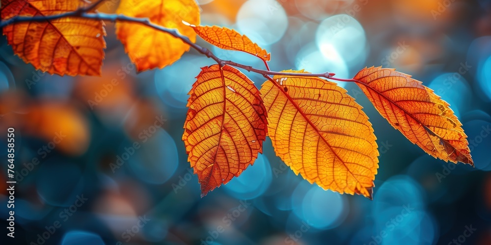 autumn foliage leaves with light flare, abstract background, Generative Ai	
