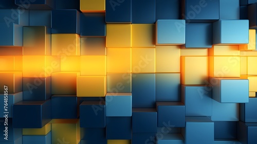 3d rendering of yellow and blue abstract geometric background. Scene for advertising, technology, showcase, banner, game, sport, cosmetic, business, metaverse. Sci-Fi Illustration. Product display