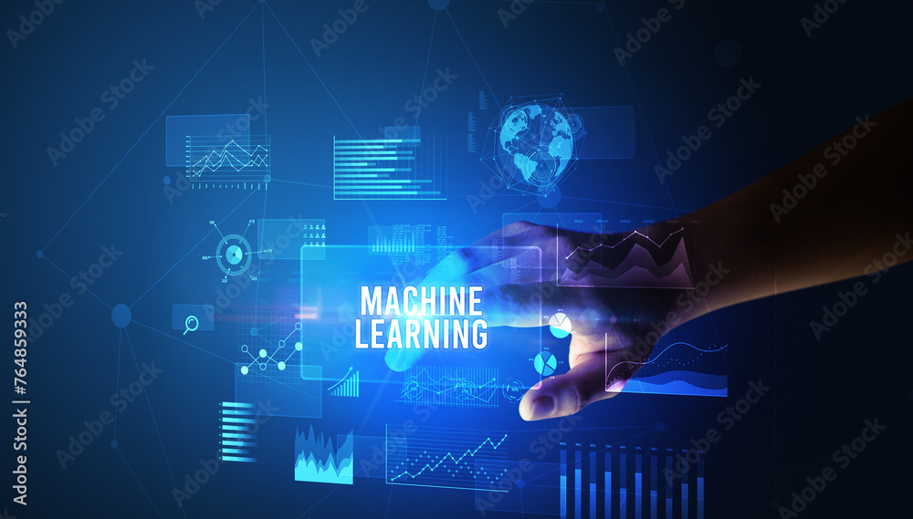 hand touching digital button, modern technology concept