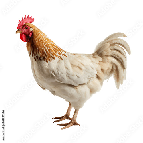 A red and white rooster or chicken. Isolated photo with transparent background. © Ekaterina Chemakina