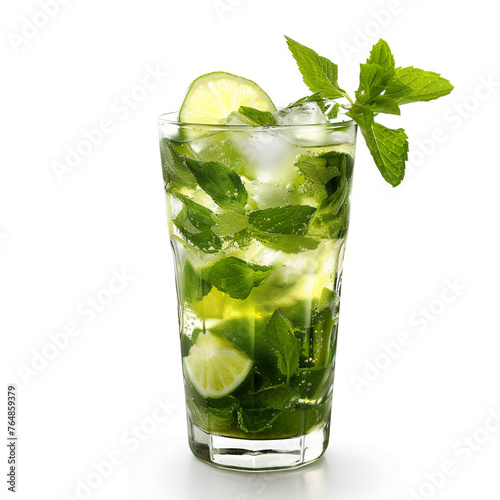Mojito in a highball glass isolated on a white background, AI Generative.