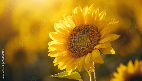 Sunflower field at sunset. Sunflower natural background. Sunflower blooming