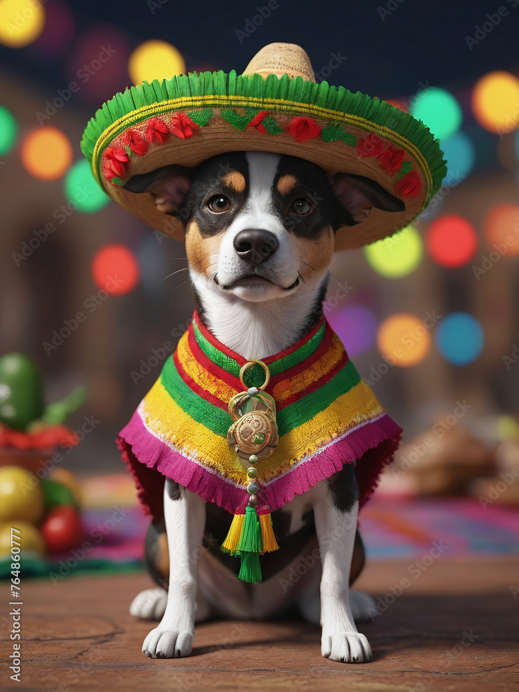 Dog In Mexican Attire For Cinco De Mayo - obrazy, fototapety, plakaty 