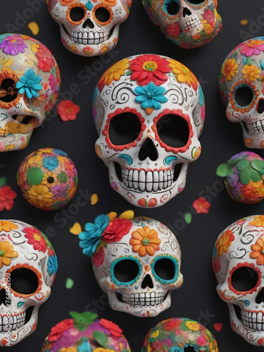 Cinco De Mayo Sugar Skull Set Isolated