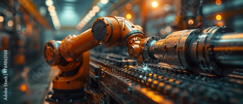 In the welding robotics and digital manufacturing operation, the manager engineer checks and controls automation robot arms machine in intelligent factory industrial on real-time monitoring software.