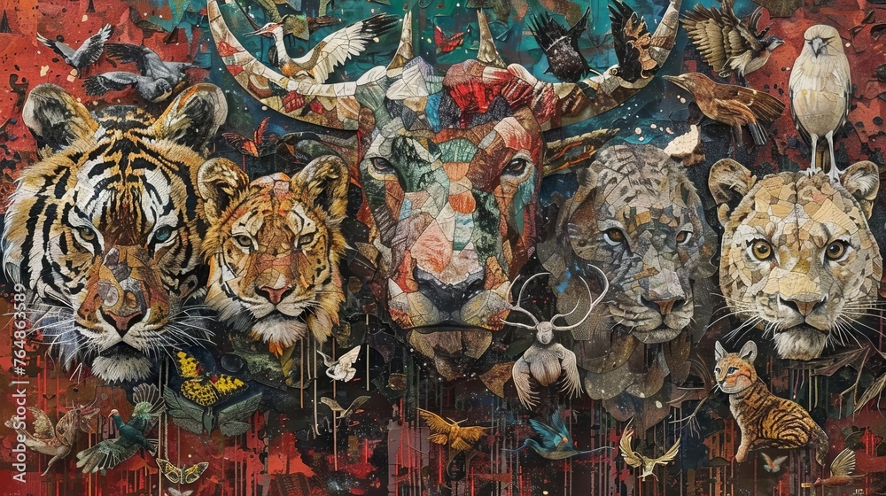Acrylic artwork inspired by iconic paintings conveying the theme of global extinction with a contemporary twist. Symbolizes the interconnectedness of life and the need for conservation.
