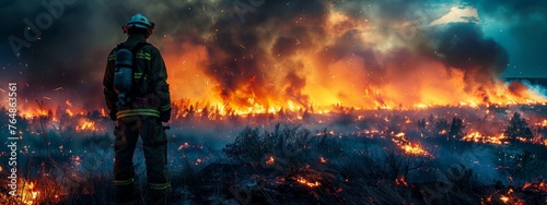 A firefighter stands before a vast wildfire, highlighting the harsh reality of firefighting.
