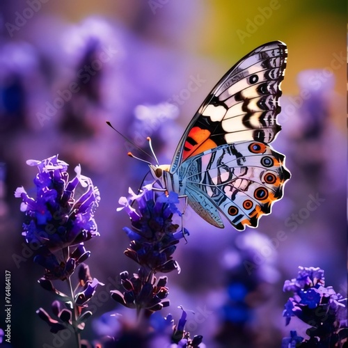 Butterfly on lavender flowers. Beautiful butterfly on lavender flowers. © Hawk