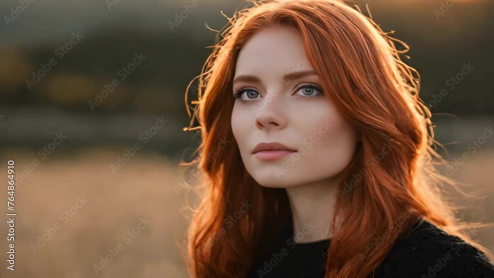Red haired woman at sunset Red haired woman at sunset