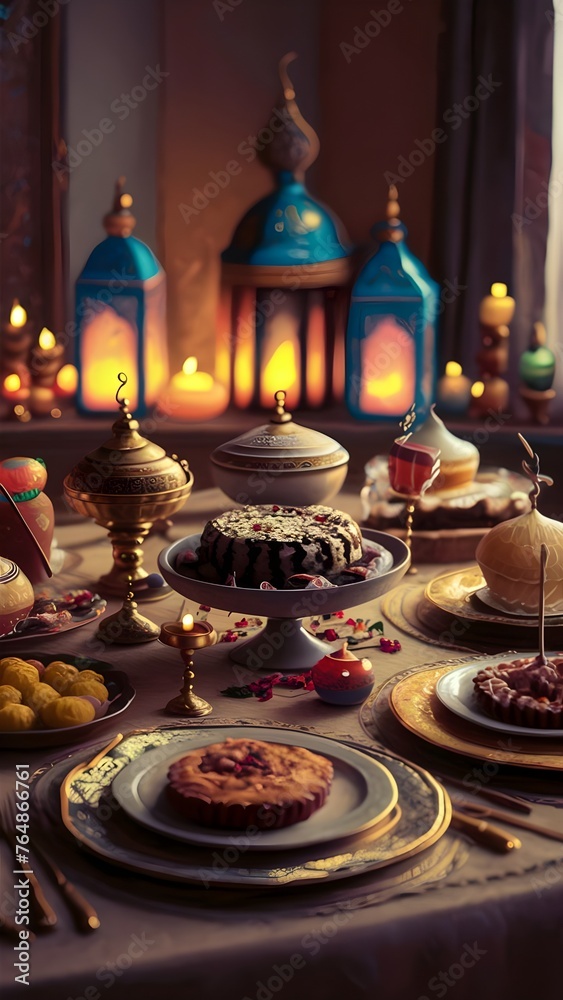 arabic style food table in ramdan 
