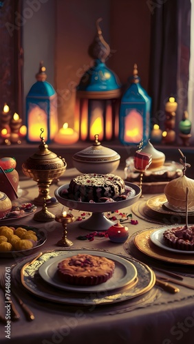 arabic style food table in ramdan 