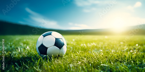 collage field soccer ball   Spherical sports ball rests peacefully on a shine of grass  Golden Moments CloseUp View of a Soccer Ball on  Green Grass under the Majestic Sunrise  Generative AI
