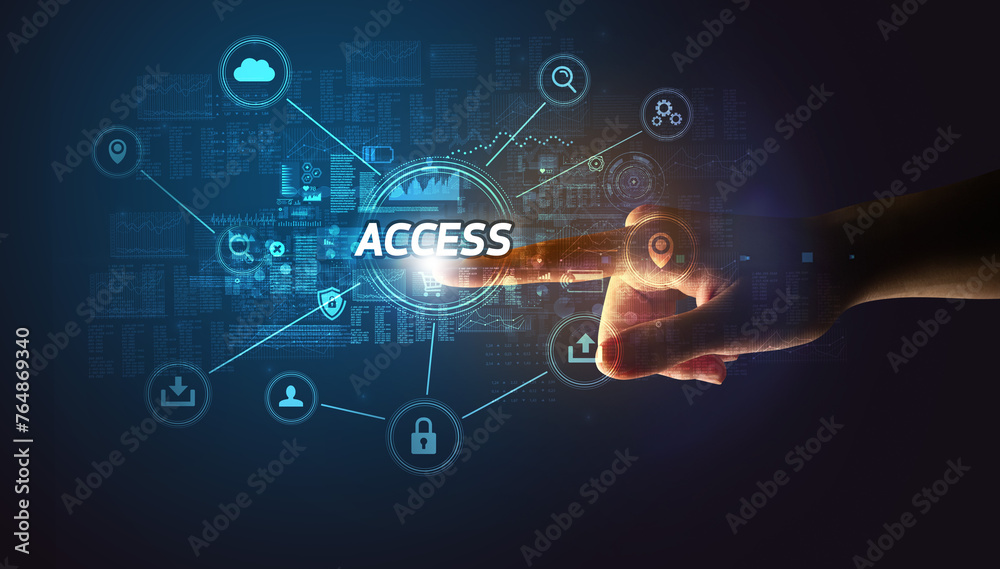 Hand touching cybersecurity button concept Hand touching cybersecurity button concept