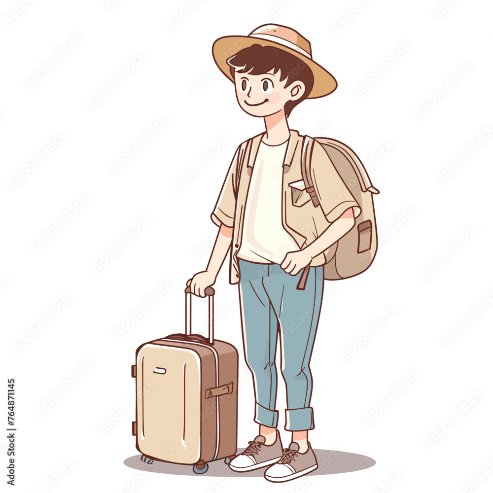 Vector illustration of a young man with a suitcase on a white background Vector illustration of a young man with a suitcase on a white background