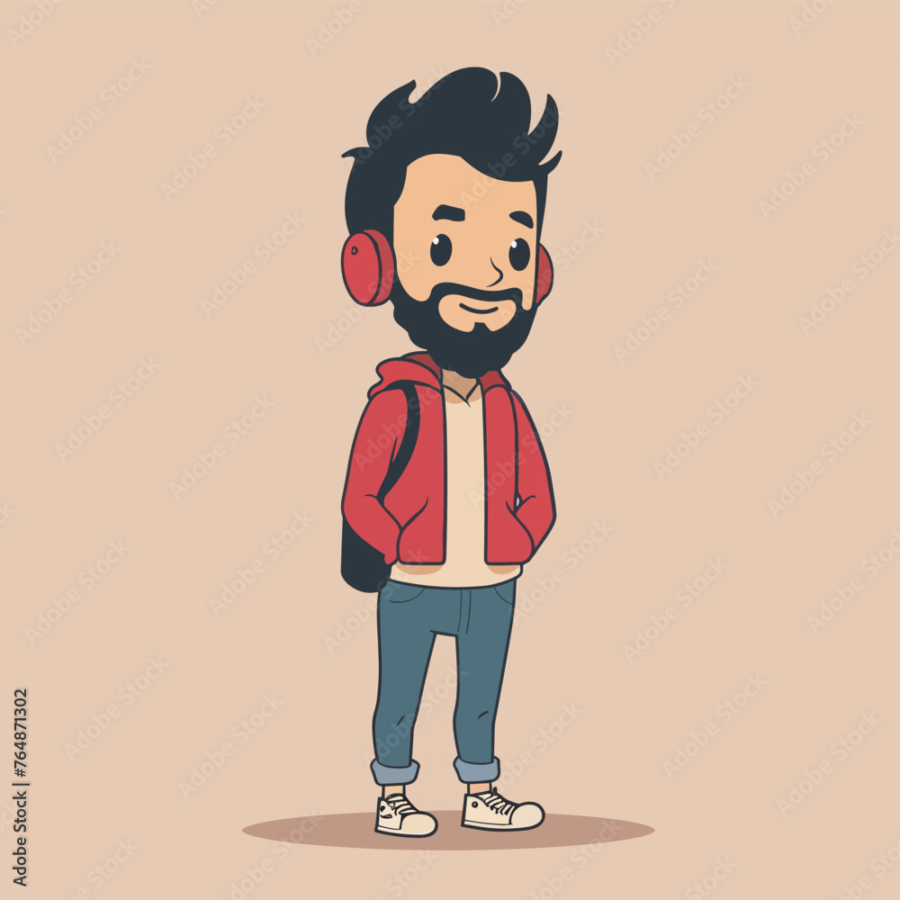 Hipster man with headphones. Vector illustration in cartoon style. Hipster man with headphones. Vector illustration in cartoon style.