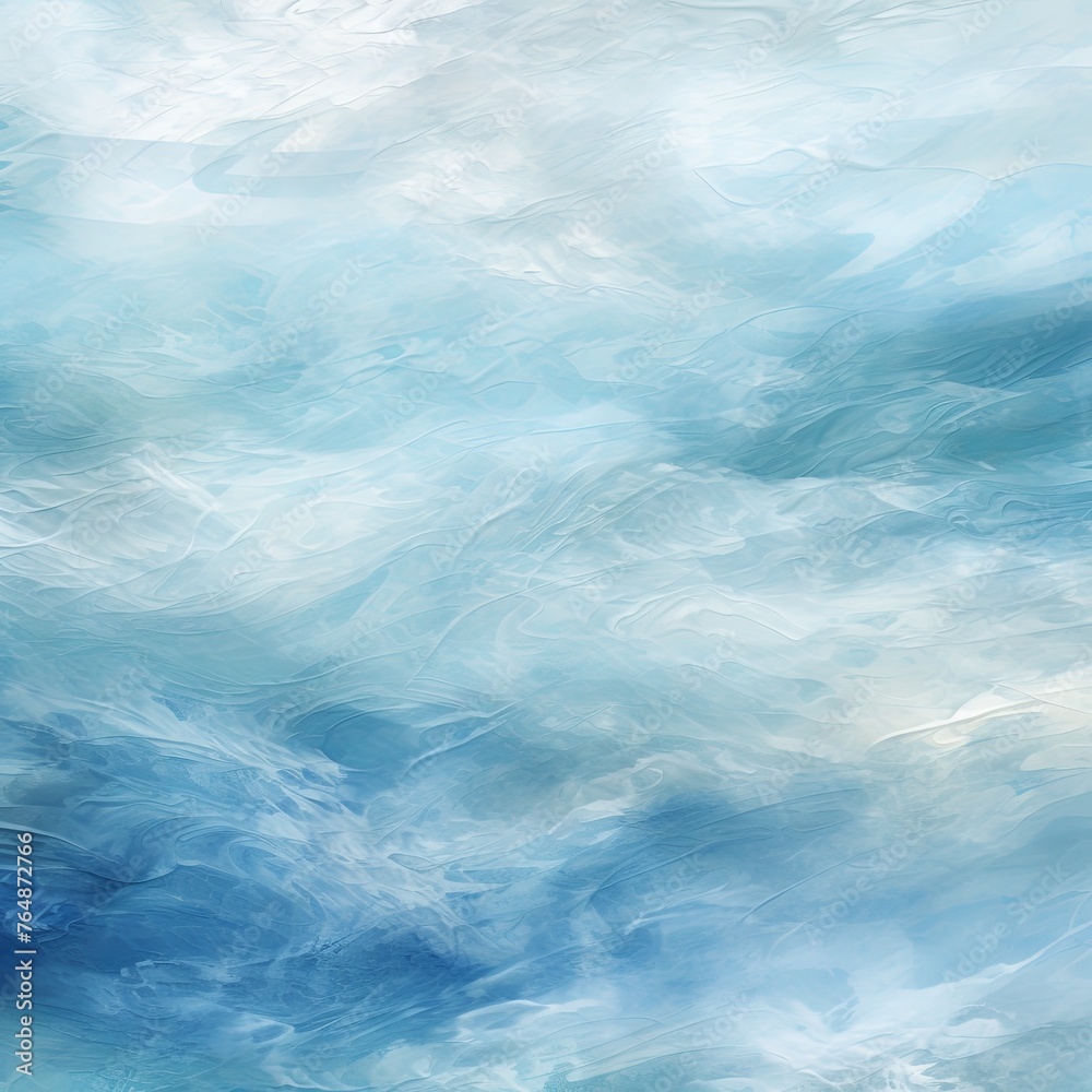 Azure and white painting with abstract wave patterns