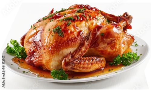 roasted chicken with a golden crispy skin laid out on a dinner table