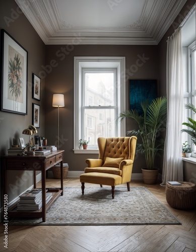 wall / modern living room with mockup frame © Elshen Mamedov