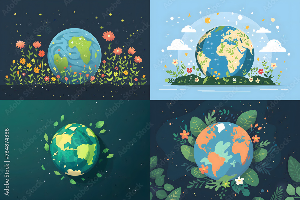 Earth Day Concept, Earth in Nature, Flat design style