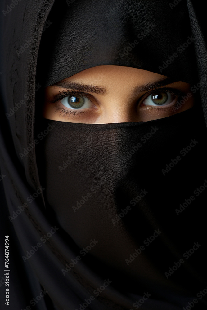 Close up portrait muslim woman wearing niqab.