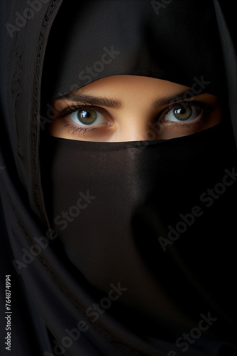 Close up portrait muslim woman wearing niqab.