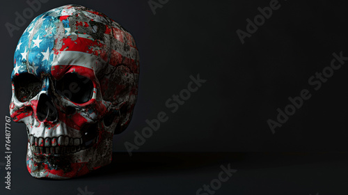 skull of a vampire,  American flag Overlay on Skull, blacl background , united states of america Flag, independence day of America, Memorial Day, 4th of July happy independence day, Ai generated image photo