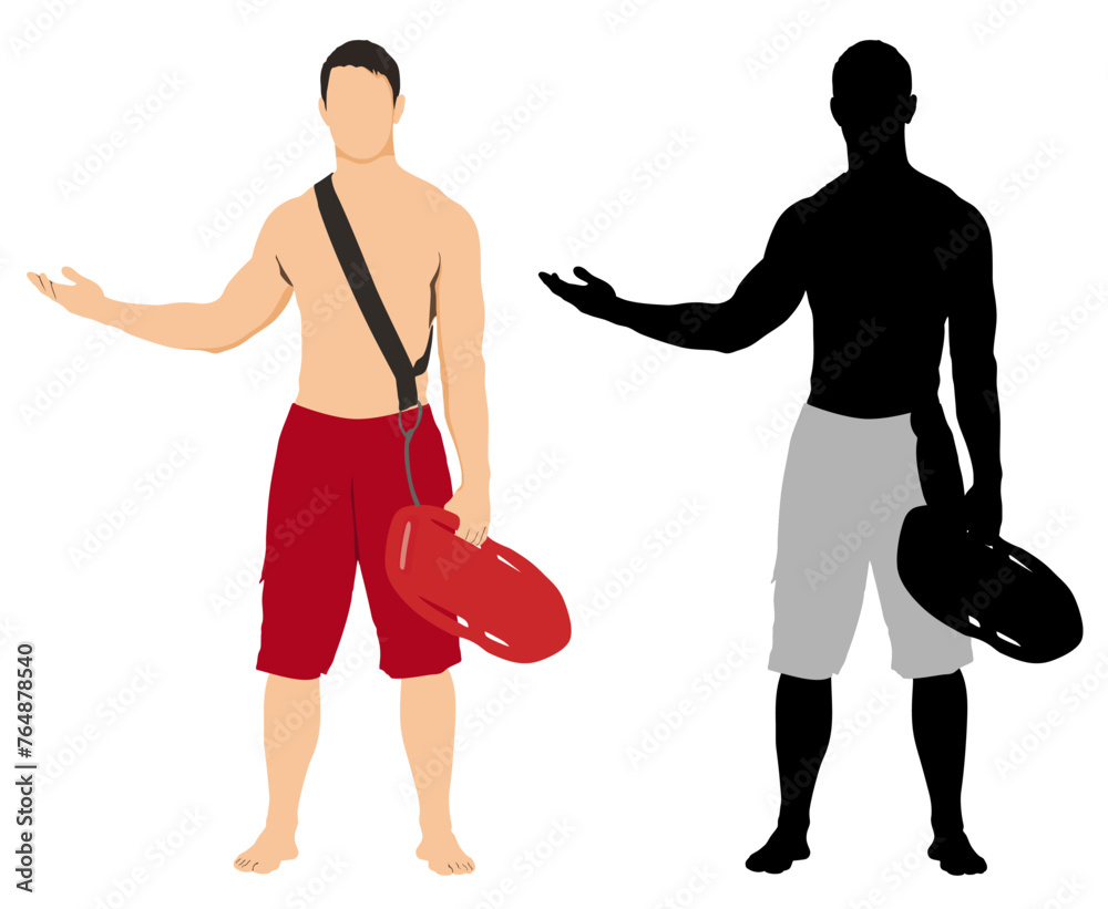 Silhouette male lifeguard standing on swimming trunk