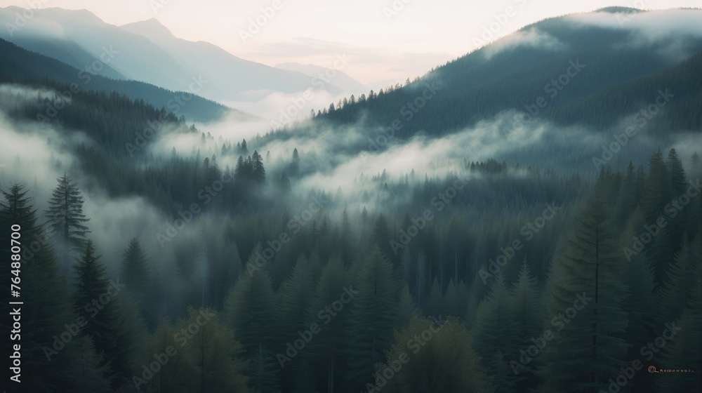 Misty Mountain Forest at Dawn