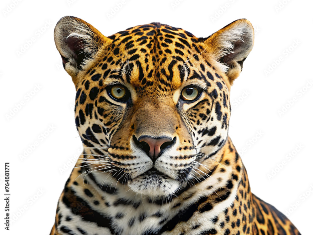 Leopard portrait. Panthera on transparent background.