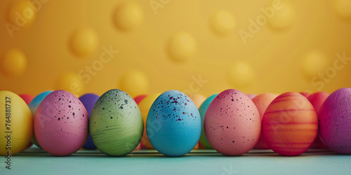 colorful easter eggs on a yellow background