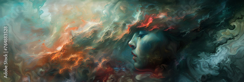 Mystical Encounter A Woman s Ethereal Journey Through the Cosmic Storm