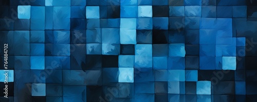 black and blue squares on the background, in the style of soft, blended brushstrokes