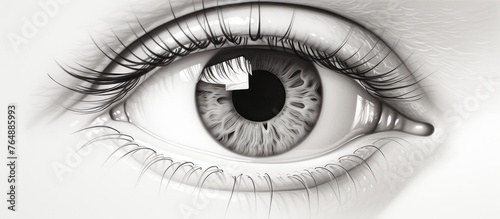 Create a detailed black and white image of a human eye showing emotion with a teary pupil photo