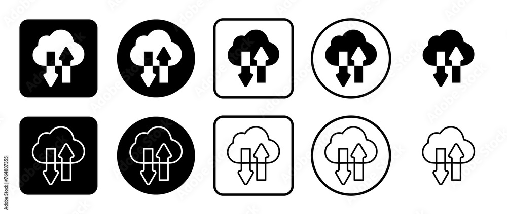 Icon set of cloud technology symbol. Filled, outline, black and white icons set, flat style. Illustration on transparent background Icon set of cloud technology symbol. Filled, outline, black and white icons set, flat style. Illustration on transparent background