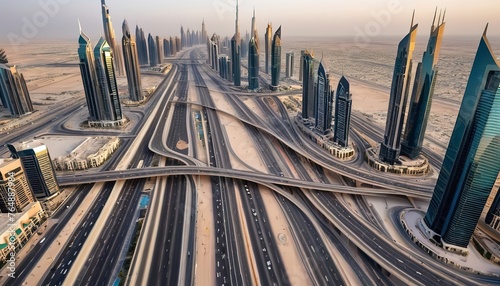 Aerial view of Sheik Zayed Road in Dubai photo